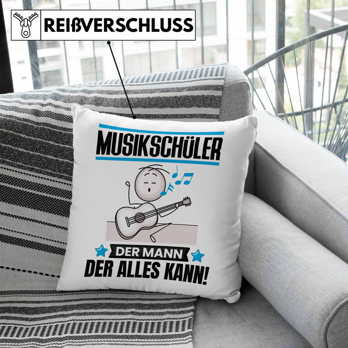 Musikschüler Kissen mit Füllung 40x40 Geschenk für Musikschüler Der Mann Der Alles Kann Geschenkidee zum Geburtstag (Grau) Blau Trendation