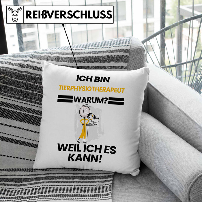 Tierphysiotherapeut Geschenk Kissen mit Füllung 40x40 Lustiger Spruch Ich Bin Tierphysiotherapeut Warum Weil Ich Es Kann Geschenkidee Bester Tierphysiotherapeut Geburtstag (Grau) Blau Trendation