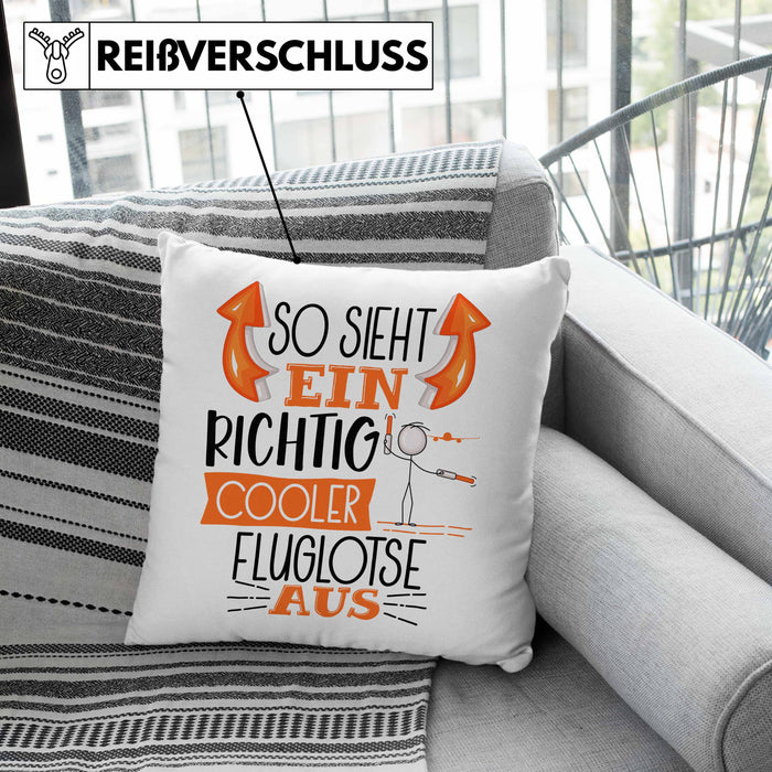 Fluglotse Kissen mit Füllung 40x40 Geschenk So Sieht Ein Richtig Cooler Fluglotse Aus Geschenkidee Spruch Lustig (Grau) Grün Trendation