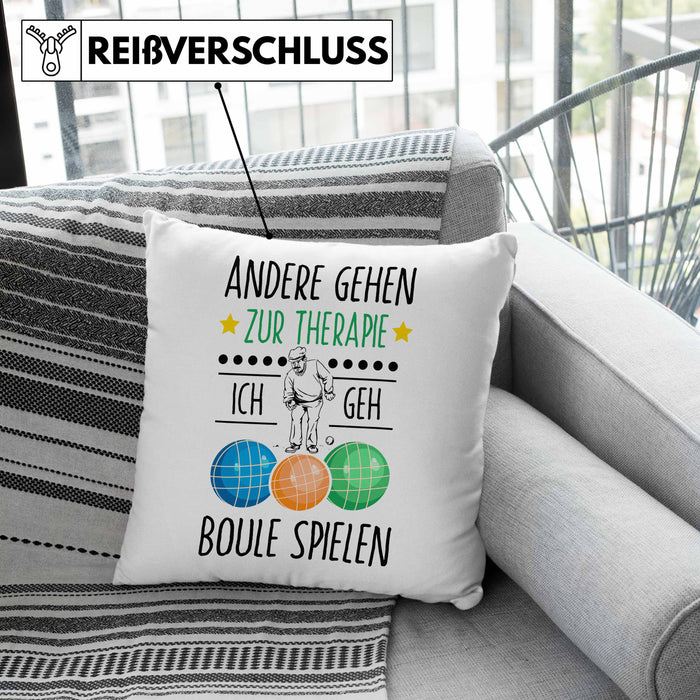 Boule Kissen mit Füllung 40x40 Geschenk Boule-Spieler Geschenkidee Spruch Andere Gehen Zur Therapie Ich Geh Boule Spielen (Grau) Rosa Trendation