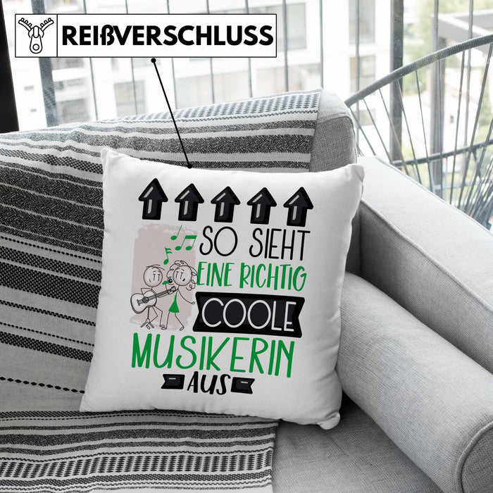 Musikerin Geschenk Kissen mit Füllung 40x40 Lustig Geschenkidee für Musikerin Geburtstag So Sieht Eine Richtig Coole Musikerin Aus Frauen Spruch (Grau) Grau Trendation