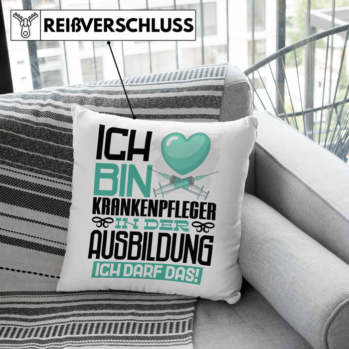 Krankenpfleger Ausbildung Kissen mit Füllung 40x40 Geschenk Ich Bin Krankenpfleger In Der Ausbildung Ich Darf Das Geschenkidee Spruch (Grau) Rosa Trendation