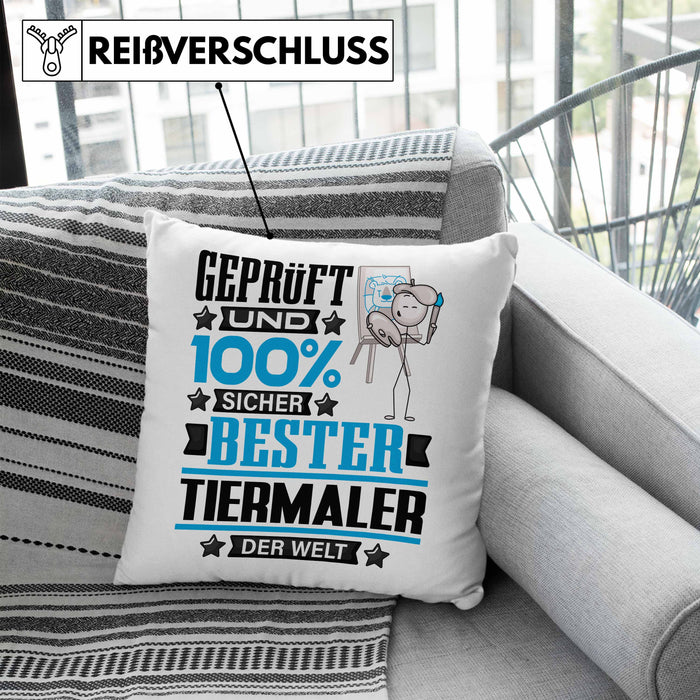 Tiermaler Geschenk Lustiger Spruch für Tiermaler Geschenkidee Bester Tiermaler Der WeltKissen mit Füllung 40x40 (Grau) Blau Trendation