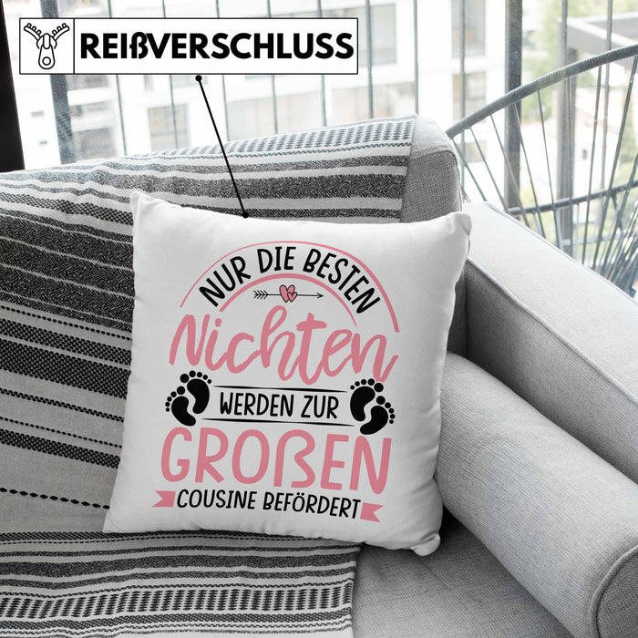 Du Wirst Große Cousine Kissen mit Füllung 40x40 Geschenk Nur Die Besten Nichten Werden Zur Großen Cousine Befördert (Grau) Rosa Trendation