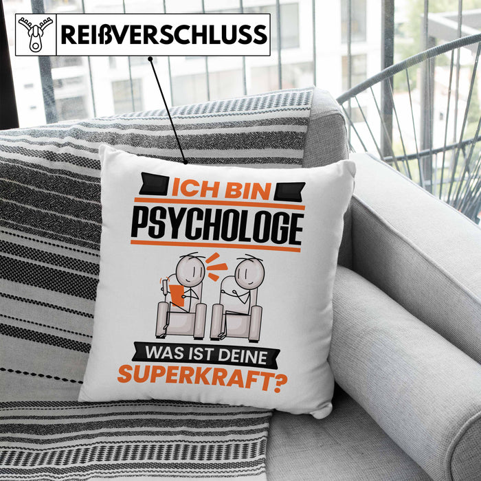 Psychologe Kissen mit Füllung 40x40 Geschenk für Psychologe Geburtstag Lustiger Spruch Was Ist Deine Superkraft (Grau) Blau Trendation