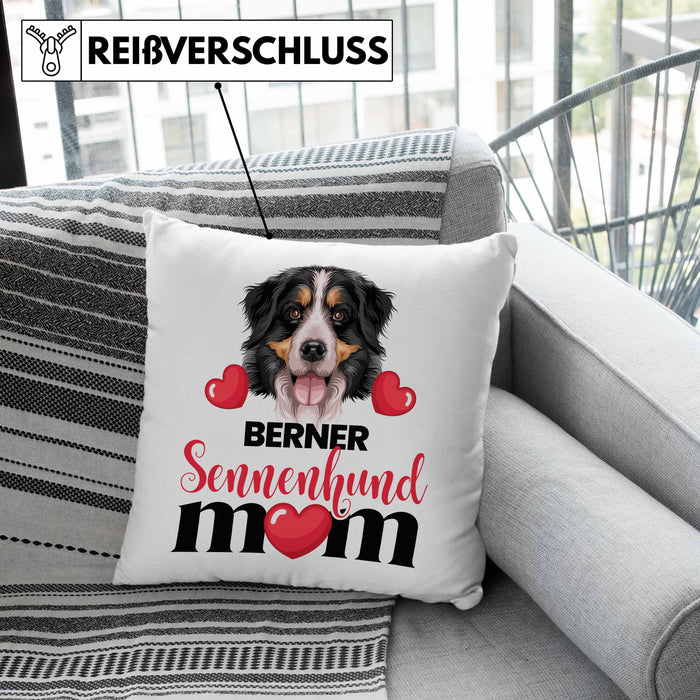 Berner Sennen Besitzer Mom Mama Kissen mit Füllung 40x40 Geschenk Lustiger Spruch Geschenkidee Berner Sennen Besitzerin (Grau) Rosa Trendation