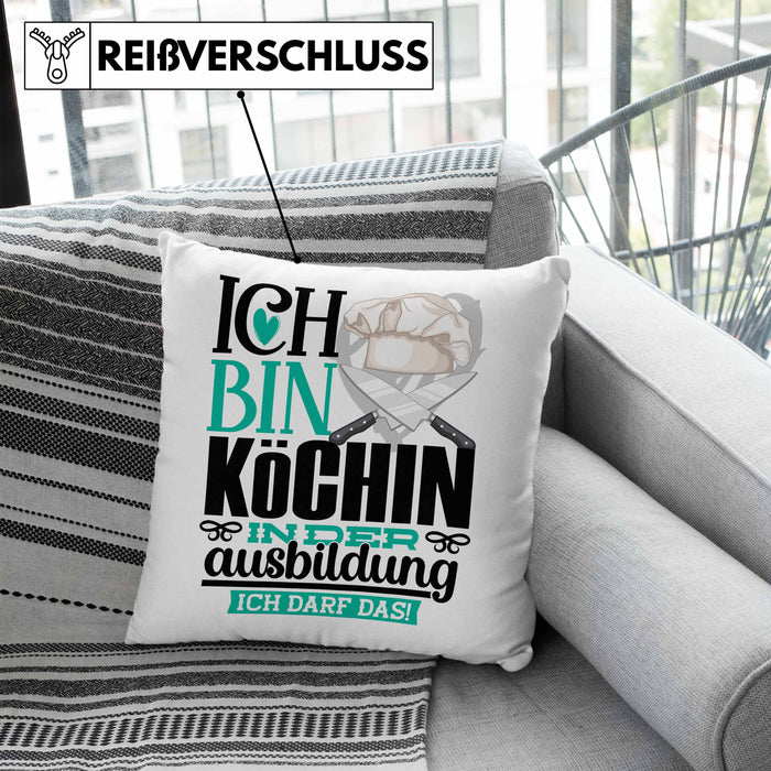 Köchin Ausbildung Start Geschenk Kissen mit Füllung 40x40 Ich Bin Köchin In Der Ausbildung Ich Darf Das Geschenkidee (Grau) Blau Trendation