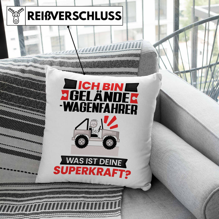 Geländewagenfahrer Kissen mit Füllung 40x40 Geschenk für Geländewagenfahrer Geburtstag Lustiger Spruch Was Ist Deine Superkraft (Grau) Rosa Trendation