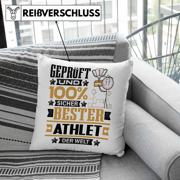 Athlet Geschenk Lustiger Spruch für Athlet Geschenkidee Bester Athlet Der WeltKissen mit Füllung 40x40 (Grau) Blau Trendation