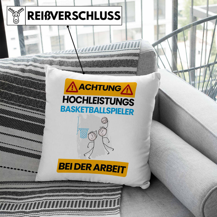 Basketballspieler Kissen mit Füllung 40x40 Geschenk Lustiger Spruch Geschenkidee für Basketballspieler Achtung Hochleistungs Basketballspieler Bei Der Arbeit (Grau) Blau Trendation