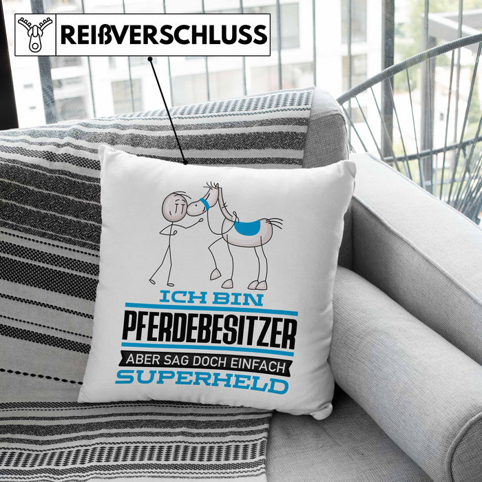 Pferdebesitzer Geschenk Kissen mit Füllung 40x40 Ich Bin Pferdebesitzer Aber Sag Doch Einfach Superheld Lustige Geschenkdiee für Pferdebesitzer (Grau) Grün Trendation