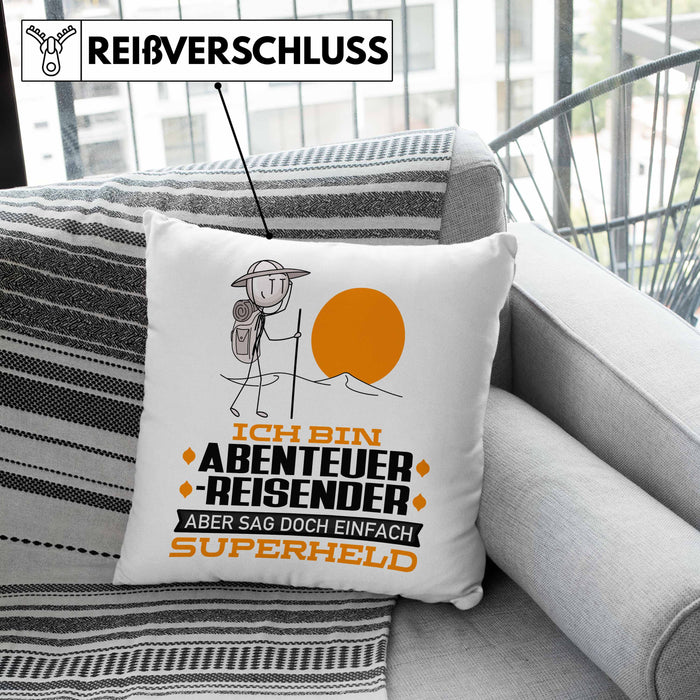 Abenteurreisender Geschenk Kissen mit Füllung 40x40 Ich Bin Abenteurreisender Aber Sag Doch Einfach Superheld Lustige Geschenkdiee für Abenteurreisender (Grau) Grün Trendation