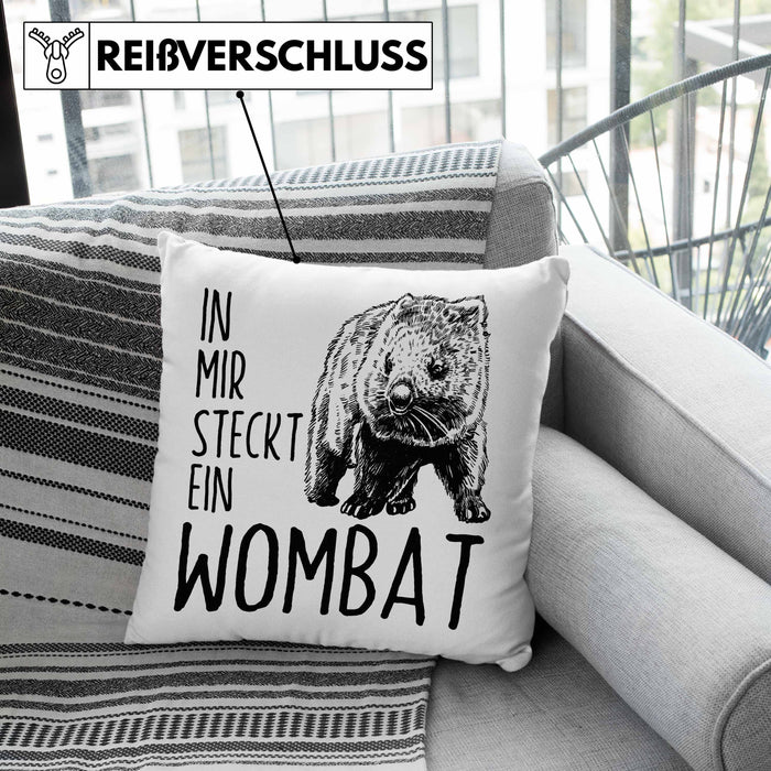 Wombat Kissen mit Füllung 40x40 Geschenk für Wombat Liebhaber In Mir Steckt Ein Wombat (Grau) Grün Trendation