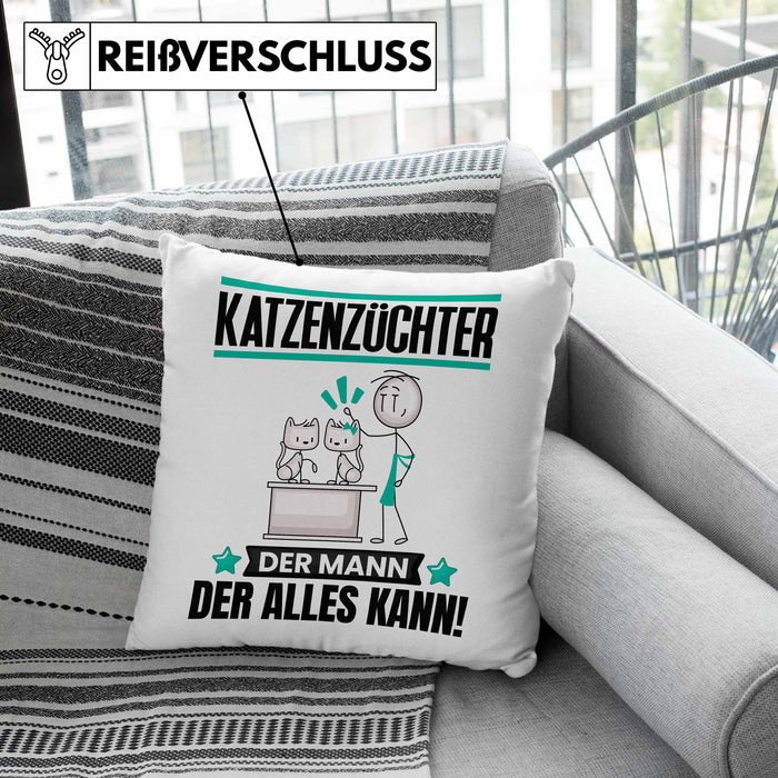 Katzenzüchter Kissen mit Füllung 40x40 Geschenk für Katzenzüchter Der Mann Der Alles Kann Geschenkidee zum Geburtstag (Grau) Rosa Trendation
