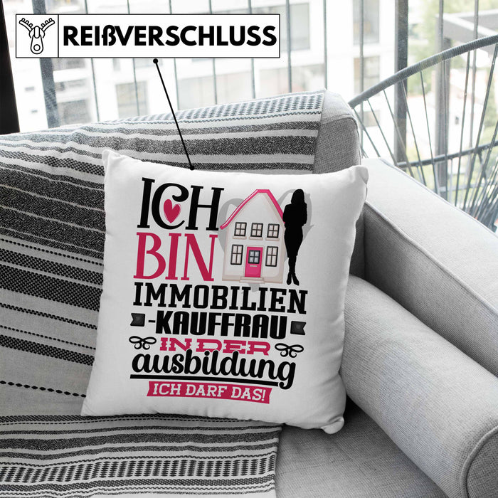 Immobilienkauffrau Ausbildung Start Geschenk Kissen mit Füllung 40x40 Ich Bin Immobilienkauffrau In Der Ausbildung Ich Darf Das Geschenkidee (Grau) Blau Trendation