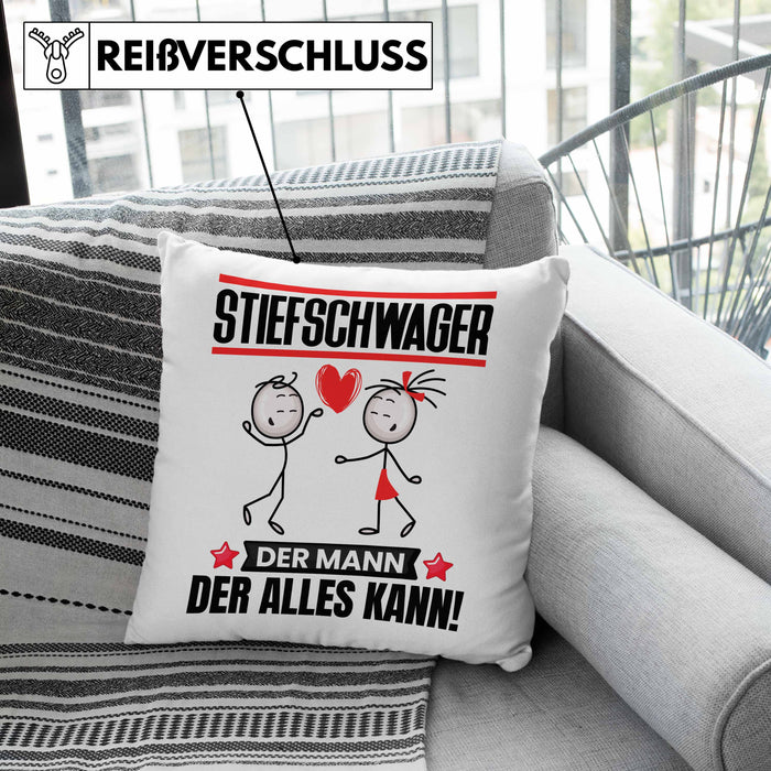 Stiefschwager Kissen mit Füllung 40x40 Geschenk für Stiefschwager Der Mann Der Alles Kann Geschenkidee zum Geburtstag (Grau) Rosa Trendation