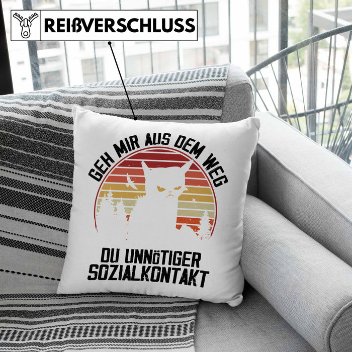 Lustige Kissen mit Füllung 40x40 Geschenk Geh Mir Aus Dem Weg DU Unnötiger Sozialkontakt Geschenkidee Frauen Sarkasmus Humor (Grau) Rosa Trendation