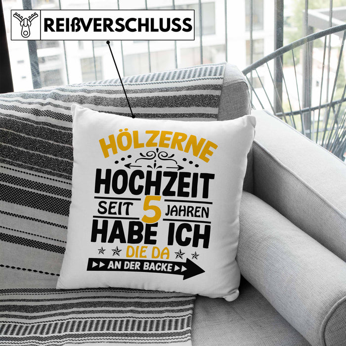 Hölzerne Hochzeit Kissen mit Füllung 40x40 Geschenk Ehemann Ehefrau Partner Seit 5 Jahren Habe Ich Die Da An Der Backe (Grau) Blau Trendation