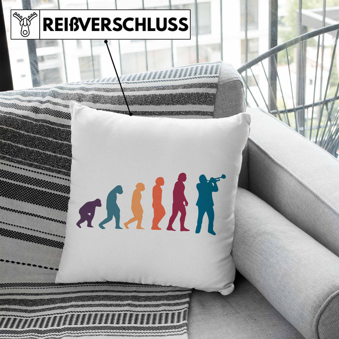 Posaunist Kissen mit Füllung 40x40 Geschenk Evolution Posaune Kaffee Geschenkidee Lustig (Grau) Blau Trendation