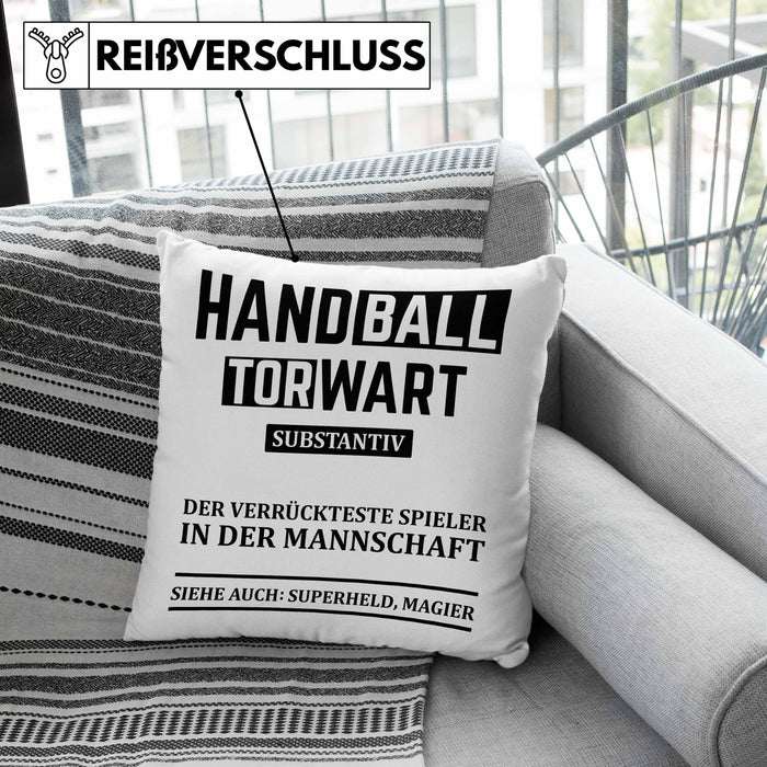 Handball Torwart Geschenk Kissen mit Füllung 40x40 Geschenkidee Handball-Spieler Handballspielerin Mädchen Jungs (Grau) Grün Trendation