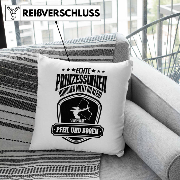 Lustige Bogenschützin Kissen mit Füllung 40x40 mit Spruch Geschenk Frauen Bogenschießen Pfeil und Bogen Motiv (Grau) Grau Trendation