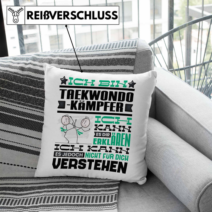 Taekwondo-Kämpfer Geschenk Kaffee-Kissen mit Füllung 40x40 Geschenkidee für Taekwondo-Kämpfer Ich Bin Taekwondo-Kämpfer Ich Kann Es Dir Erklären Jedoch Nicht Für Dich Verstehen Spruch Lustig (Grau) Blau Trendation