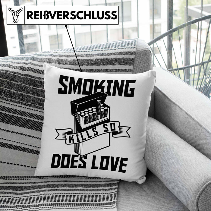 Smoking Kills So Does Love Kissen mit Füllung 40x40 Geschenk (Grau) Blau Trendation
