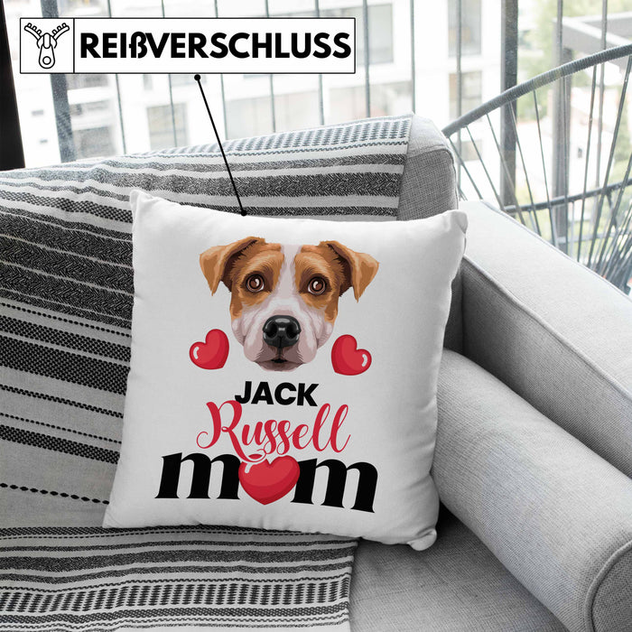 Jack Russell Besitzer Mom Mama Kissen mit Füllung 40x40 Geschenk Lustiger Spruch Geschenkidee Jack Russell Besitzerin (Grau) Blau Trendation