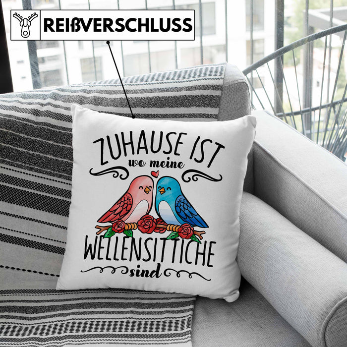Lustige Kissen mit Füllung 40x40 Wellensittich Besitzer Zuhause Ist Wo Meine Wellensittiche Sind (Grau) Rosa Trendation