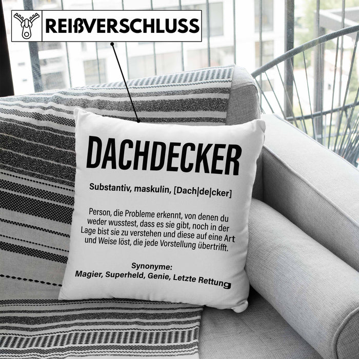 Dachdecker Geschenk Kissen mit Füllung 40x40 Lustig Mann Männer Zubehör Geschenkidee Dachdecker-Meister (Grau) Blau Trendation