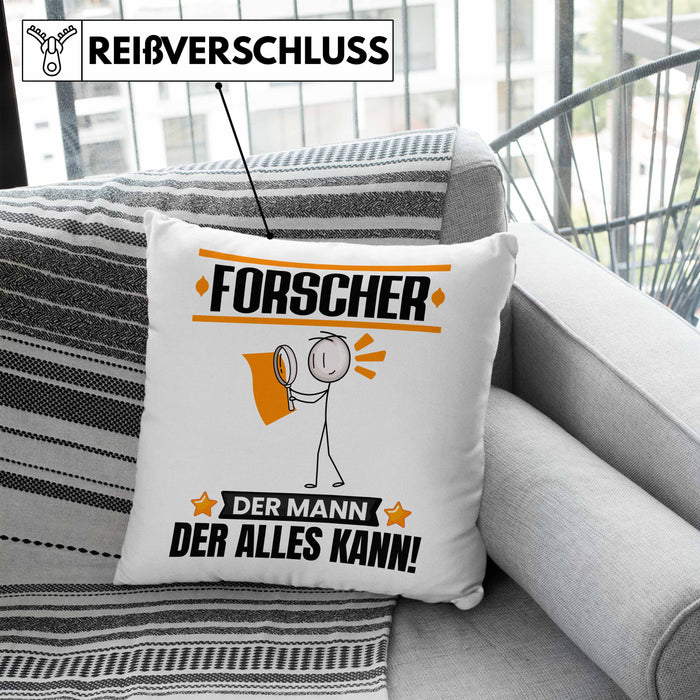 Forscher Kissen mit Füllung 40x40 Geschenk für Forscher Der Mann Der Alles Kann Geschenkidee zum Geburtstag (Grau) Blau Trendation
