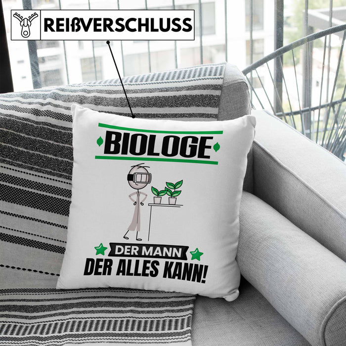 Biologe Kissen mit Füllung 40x40 Geschenk für Biologe Der Mann Der Alles Kann Geschenkidee zum Geburtstag (Grau) Blau Trendation