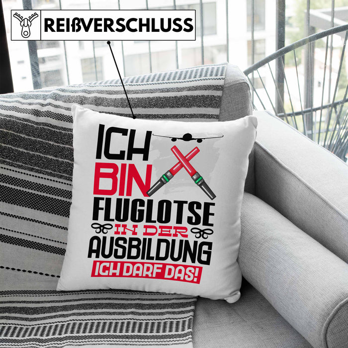 Fluglotse Ausbildung Kissen mit Füllung 40x40 Geschenk Ich Bin Fluglotse In Der Ausbildung Ich Darf Das Geschenkidee Spruch (Grau) Blau Trendation