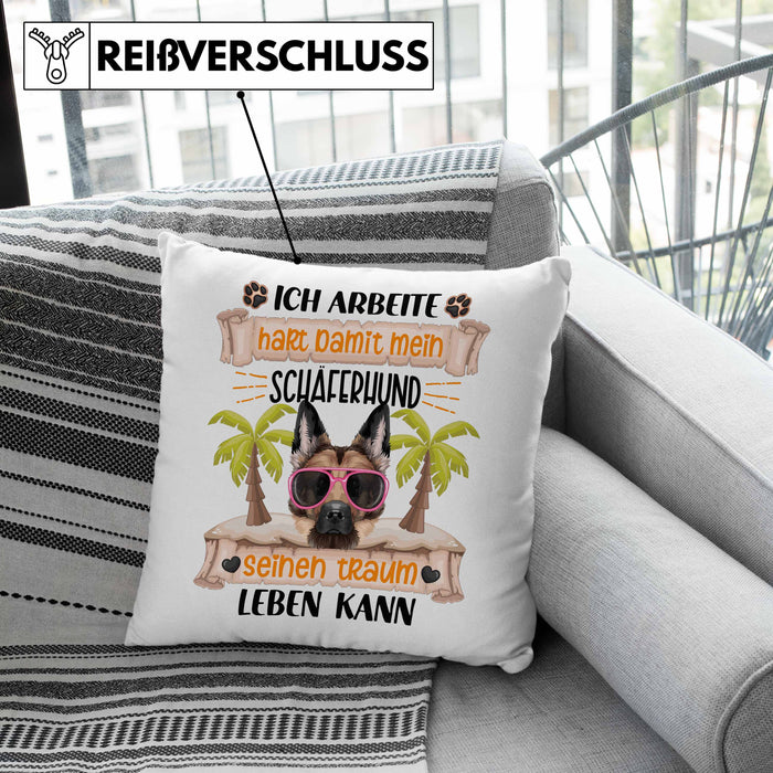 Schäferhund Besitzer Kissen mit Füllung 40x40 Geschenk Lustiger Spruch Geschenkidee Ich Arbeite Hart Damit Mein Schäferhund Seinen Traum Leben Kann (Grau) Rosa Trendation