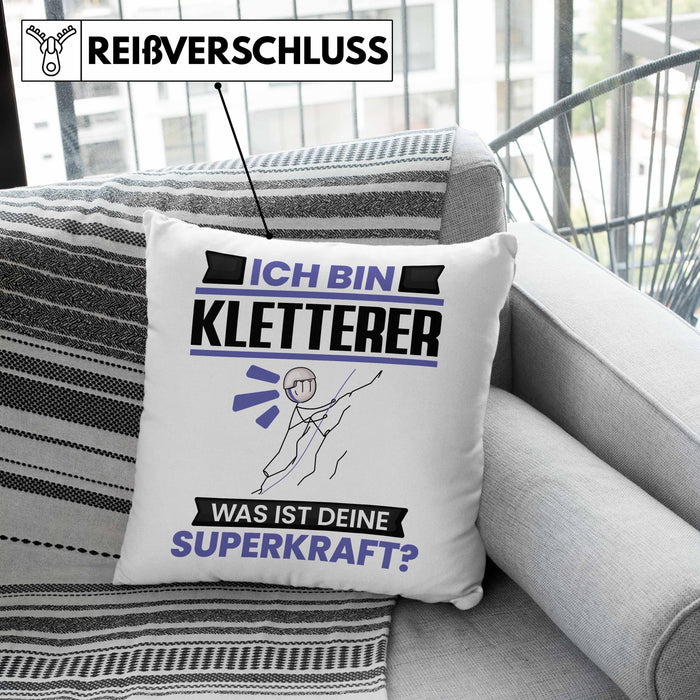 Kletterer Kissen mit Füllung 40x40 Geschenk für Kletterer Geburtstag Lustiger Spruch Was Ist Deine Superkraft (Grau) Rosa Trendation
