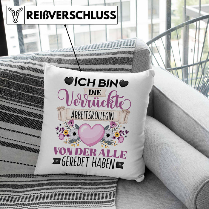 Arbeitskollegin Kissen mit Füllung 40x40 Geschenk Lustiger Spruch Geschenkidee Ich Bin Die Verrückte Arbeitskollegin Von Der Alle Geredet Haben (Grau) Blau Trendation