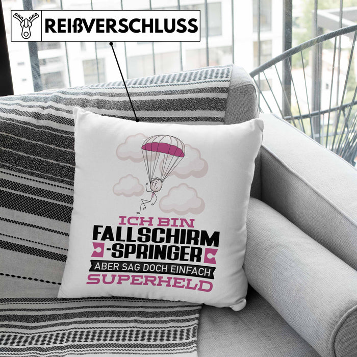 Fallschirmspringer Geschenk Kissen mit Füllung 40x40 Ich Bin Fallschirmspringer Aber Sag Doch Einfach Superheld Lustige Geschenkdiee für Fallschirmspringer (Grau) Rosa Trendation