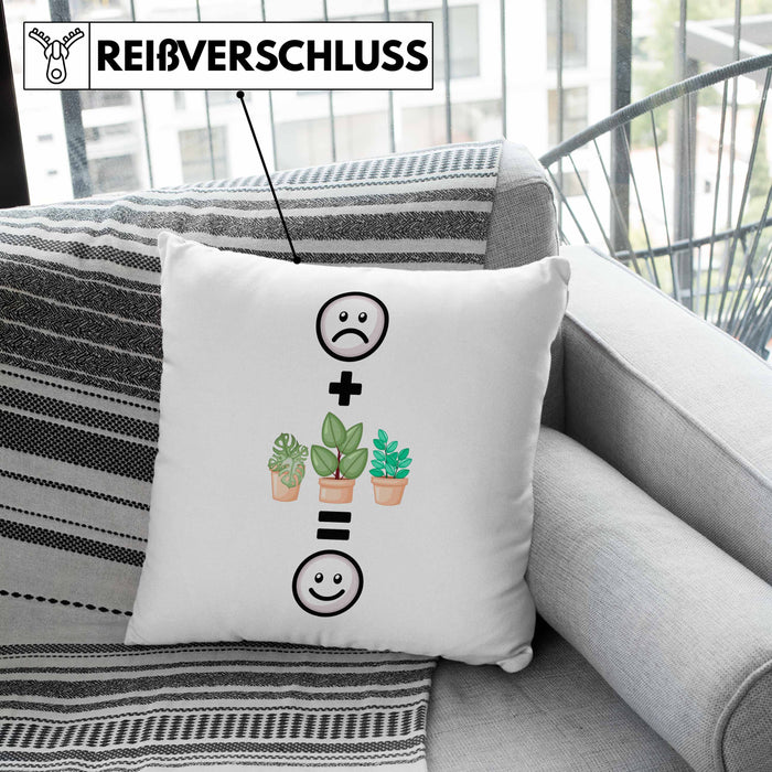 Pflanzen Kissen mit Füllung 40x40 Geschenk für Pflanzen-Liebhaber Grüner Daumen Geburtstag Lustige Geschenkidee :( + Pflanzen+ = :) (Grau) Grün Trendation