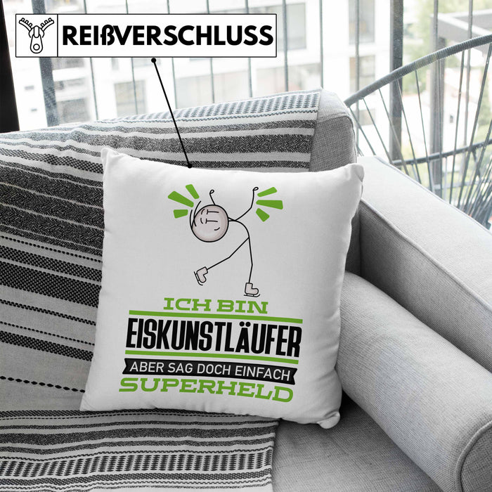 Eiskunstläufer Geschenk Kissen mit Füllung 40x40 Ich Bin Eiskunstläufer Aber Sag Doch Einfach Superheld Lustige Geschenkdiee für Eiskunstläufer (Grau) Blau Trendation