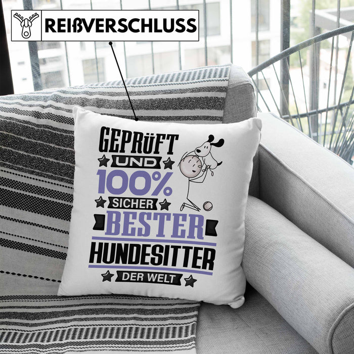 Hundesitter Geschenk Lustiger Spruch für Hundesitter Geschenkidee Bester Hundesitter Der WeltKissen mit Füllung 40x40 (Grau) Blau Trendation