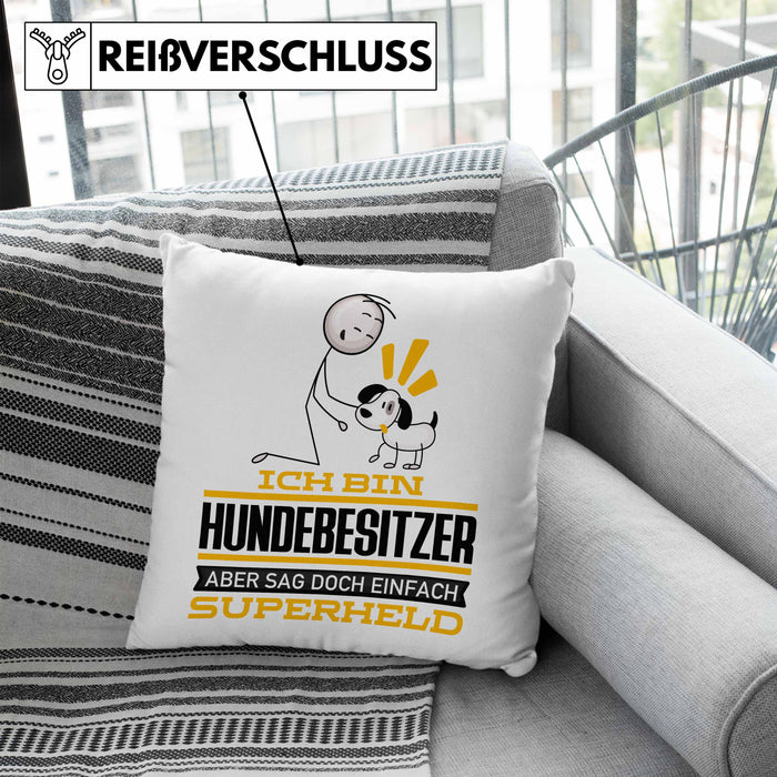 Hundebesitzer Geschenk Kissen mit Füllung 40x40 Ich Bin Hundebesitzer Aber Sag Doch Einfach Superheld Lustige Geschenkdiee für Hundebesitzer (Grau) Blau Trendation
