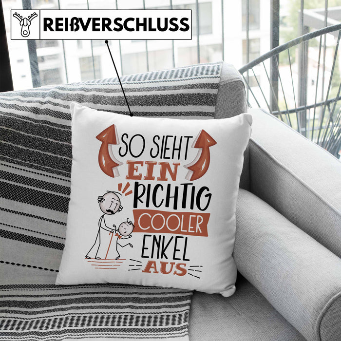 Enkel Kissen mit Füllung 40x40 Geschenk So Sieht Ein RIchtig Cooler Enkel Aus Geschenkidee Lustiger Spruch Geburtstag (Grau) Blau Trendation
