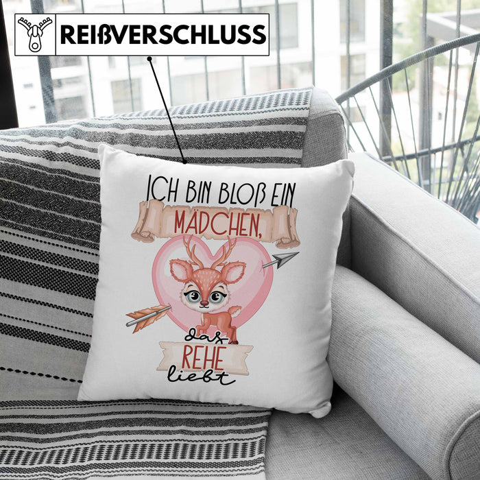 Rehe Kissen mit Füllung 40x40 Geschenk Frauen Ich Bin Bloß Ein Mädchen Das Rehe Liebt Rehliebhaberin Geschenk Spruch Geburtstag (Grau) Grau Trendation