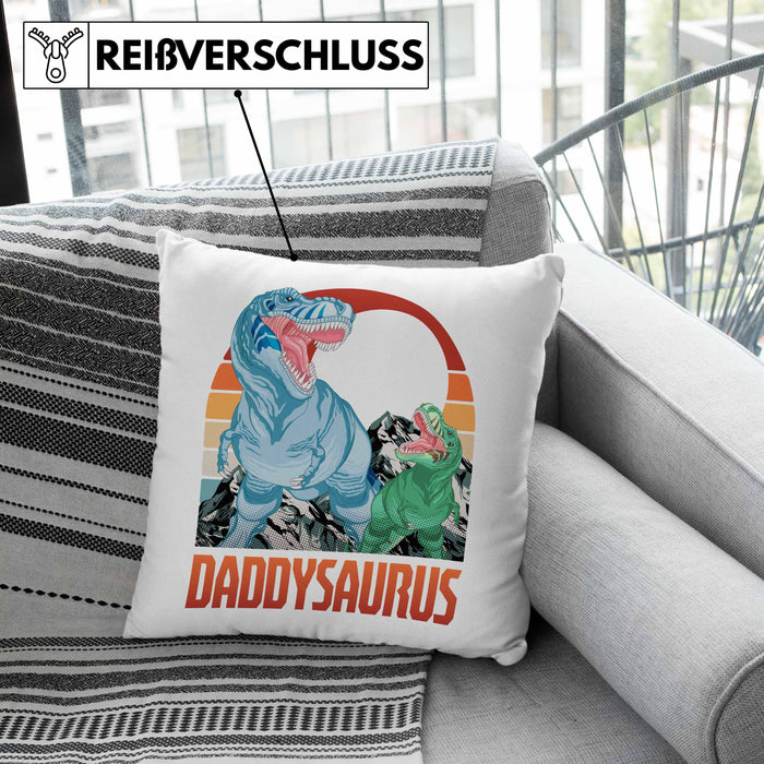Daddysaurus Kissen mit Füllung 40x40 Geschenk für Vater zum Geburtstag Weihnachten Vatertag Bester Papa Geschenkidee (Grau) Rosa Trendation