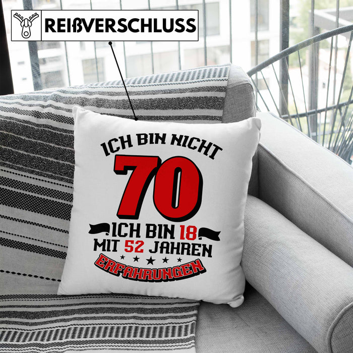 Kissen mit Füllung 40x40 70. Geburtstag Geschenkidee für Männer Frauen Spruch 70 Jahre 18 mit 52 Jahre Erfahrungen (Grau) Blau Trendation