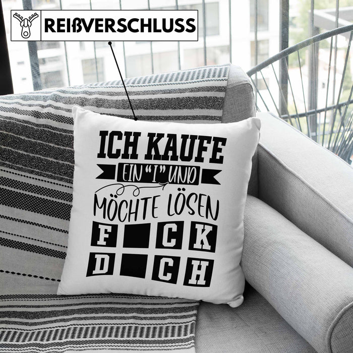 Ich Kaufe Ein I und Möchte Lösen Kissen mit Füllung 40x40 Geschenk Spruch Gag Joke Sarkasmus (Grau) Grau Trendation