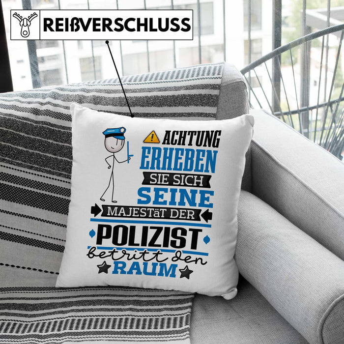 Polizist Geschenk Kissen mit Füllung 40x40 Lustiger Spruch Erheben Sie Sich Der Polizist Betritt den Raum (Grau) Rosa Trendation