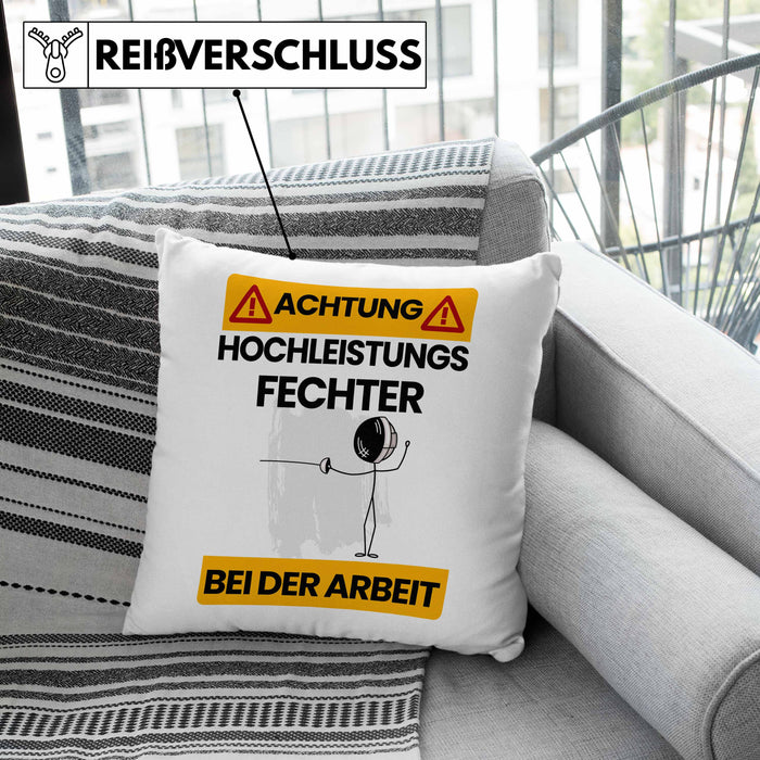 Fechter Kissen mit Füllung 40x40 Geschenk Lustiger Spruch Geschenkidee für Fechter Achtung Hochleistungs Fechter Bei Der Arbeit (Grau) Grau Trendation