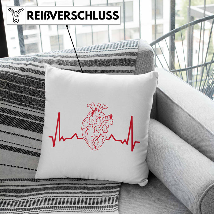 Kardiologe Geschenk Kissen mit Füllung 40x40 Herzschlag Ekg Herz Kardiologie (Grau) Blau Trendation