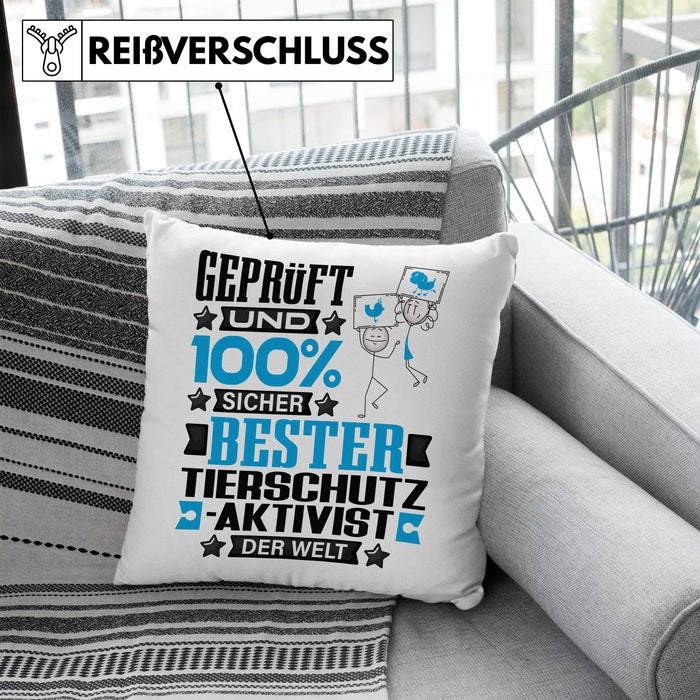 Tierschutzaktivist Geschenk Lustiger Spruch für Tierschutzaktivist Geschenkidee Bester Tierschutzaktivist Der WeltKissen mit Füllung 40x40 (Grau) Blau Trendation
